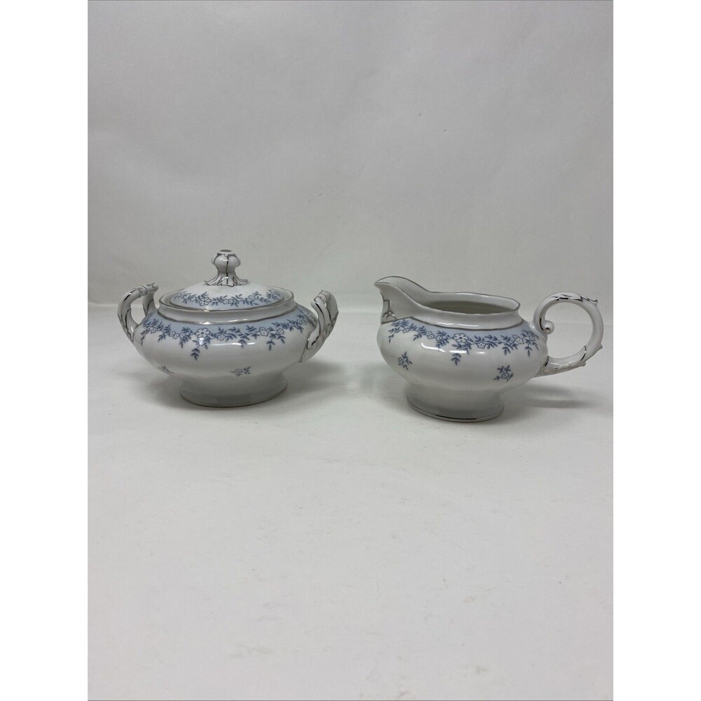 Franconia Bavaria Germany China Delphine Covered Sugar and Creamer Blue & White